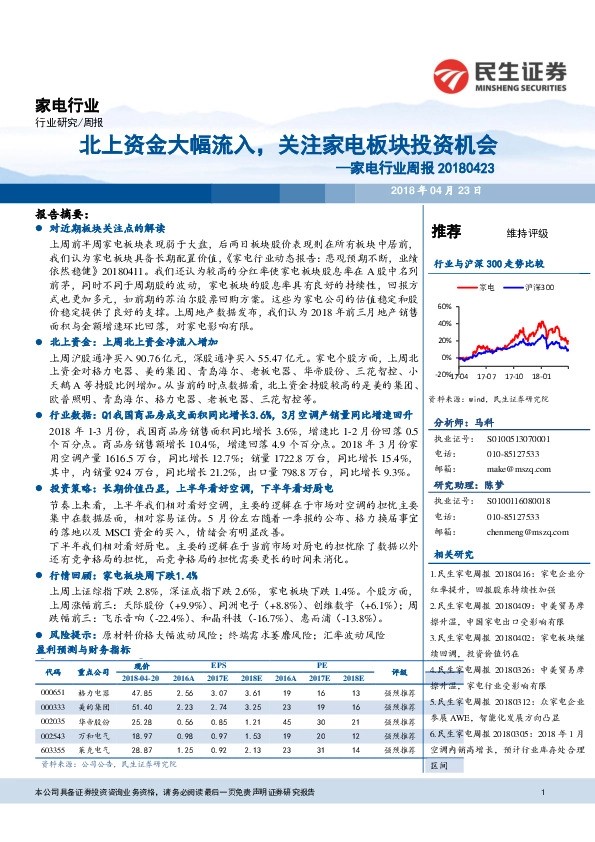 家电行业周报：北上资金大幅流入，关注家电板块投资机会