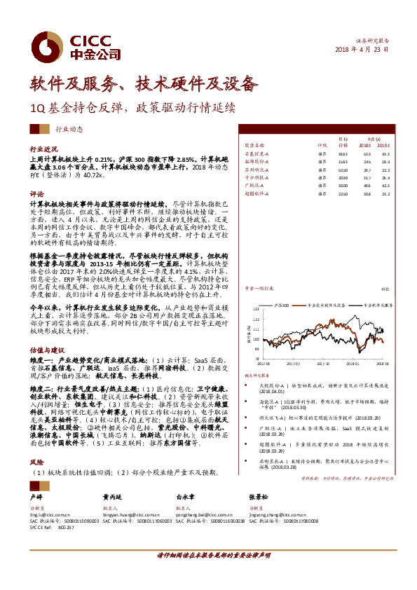 软件及服务、技术硬件及设备行业动态分析：1Q基金持仓反弹，政策驱动行情延续