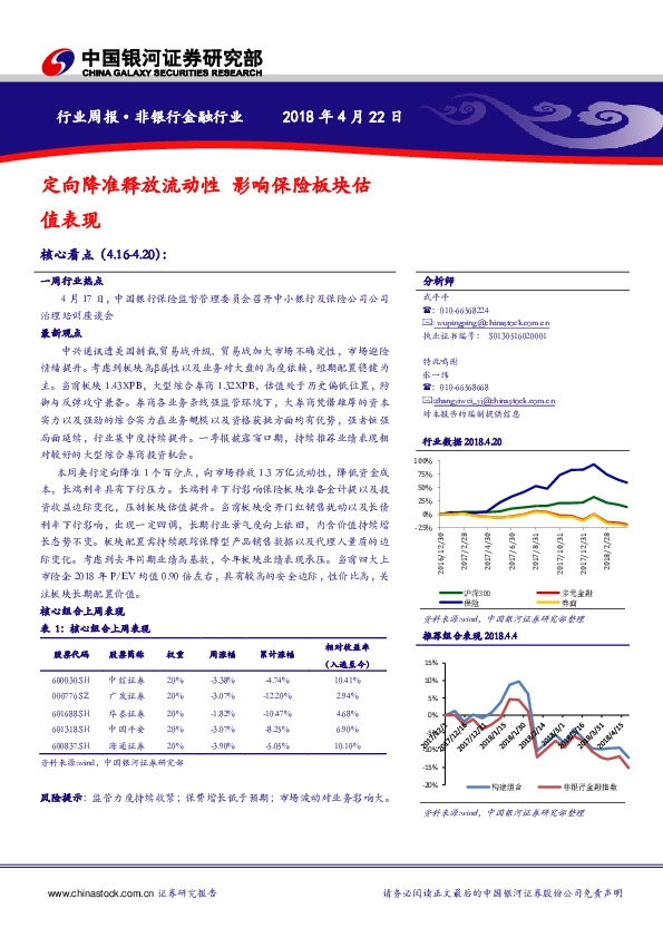 非银行金融行业周报：定向降准释放流动性 影响保险板块估值表现