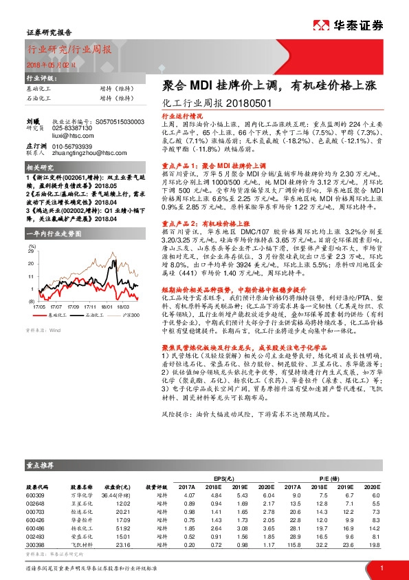 化工行业周报：聚合MDI挂牌价上调，有机硅价格上涨