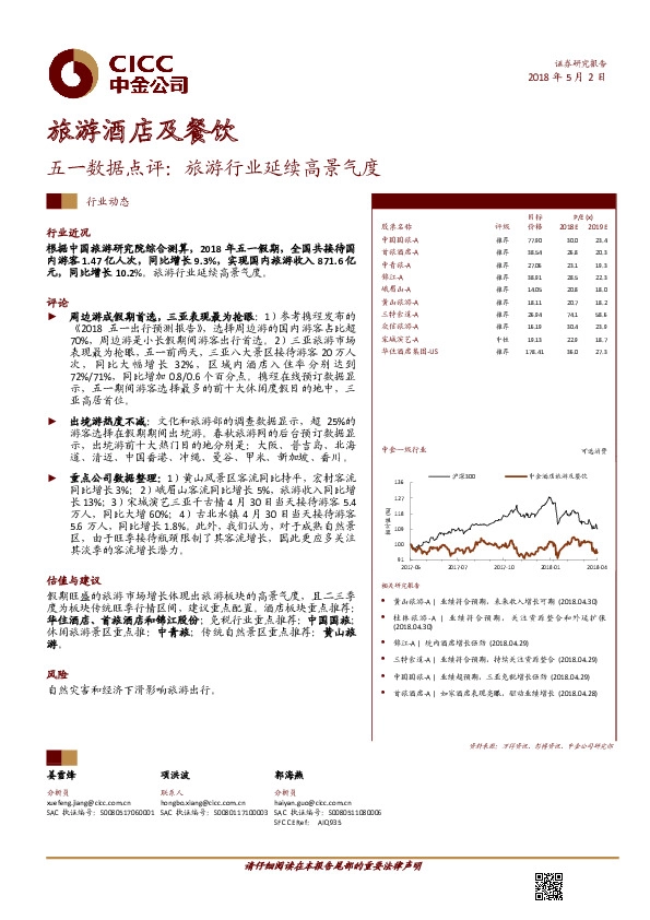 旅游酒店及餐饮：五一数据点评：旅游行业延续高景气度