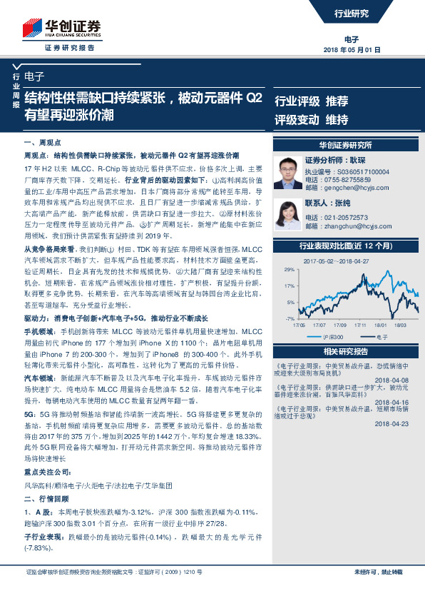 电子行业周报：结构性供需缺口持续紧张，被动元器件Q2有望再迎涨价潮