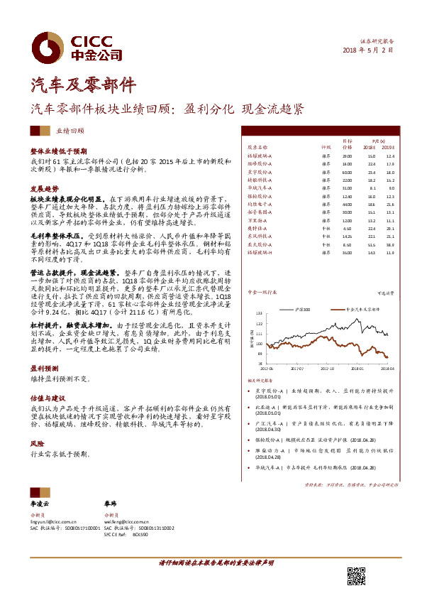 汽车零部件板块业绩回顾：盈利分化 现金流趋紧