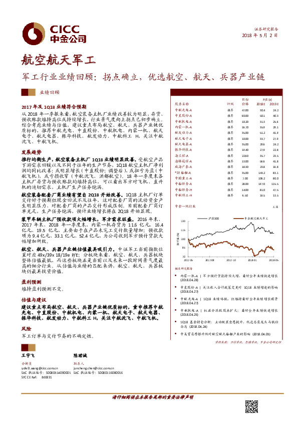 航空航天军工：军工行业业绩回顾：拐点确立，优选航空、航天、兵器产业链