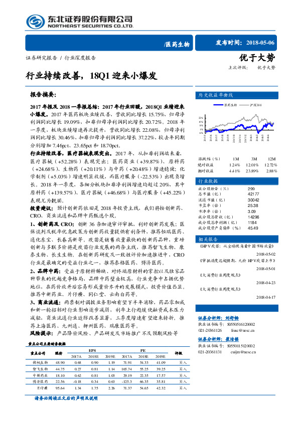 医药生物行业深度报告：行业持续改善，18Q1迎来小爆发