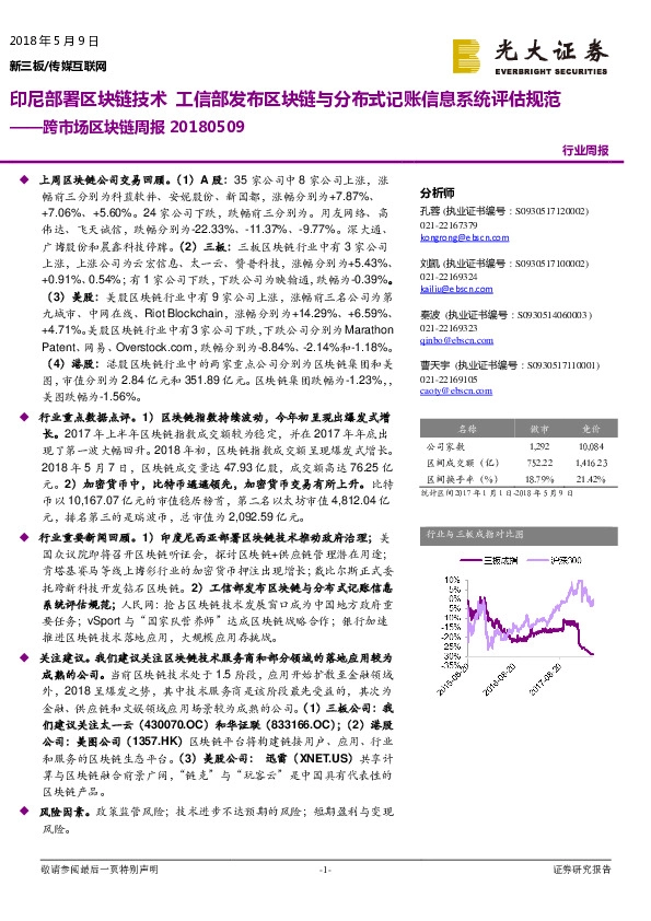 传媒互联网：跨市场区块链周报——印尼部署区块链技术 工信部发布区块链与分布式记账信息系统评估规范