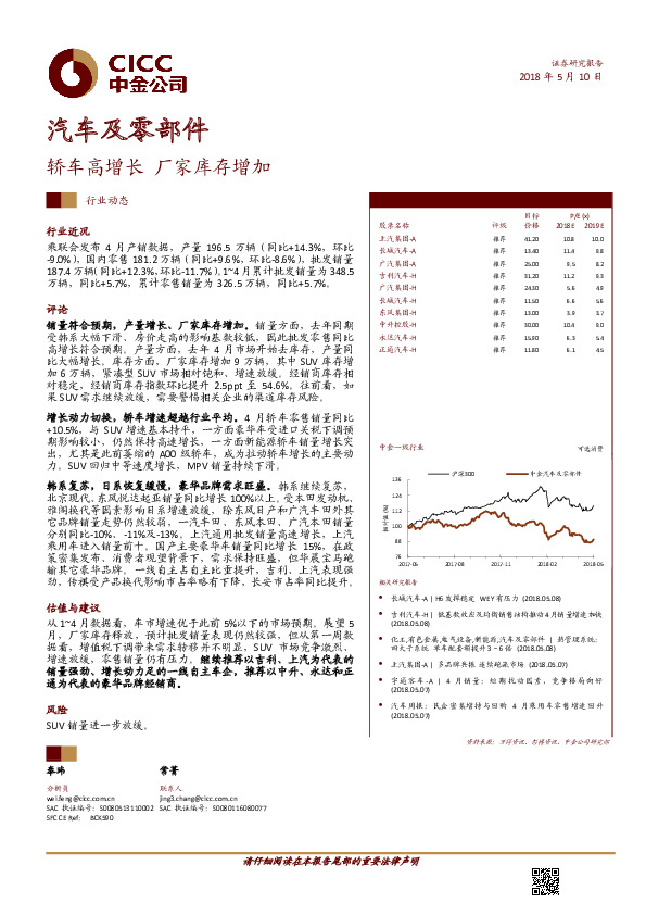 汽车及零部件：轿车高增长 厂家库存增加