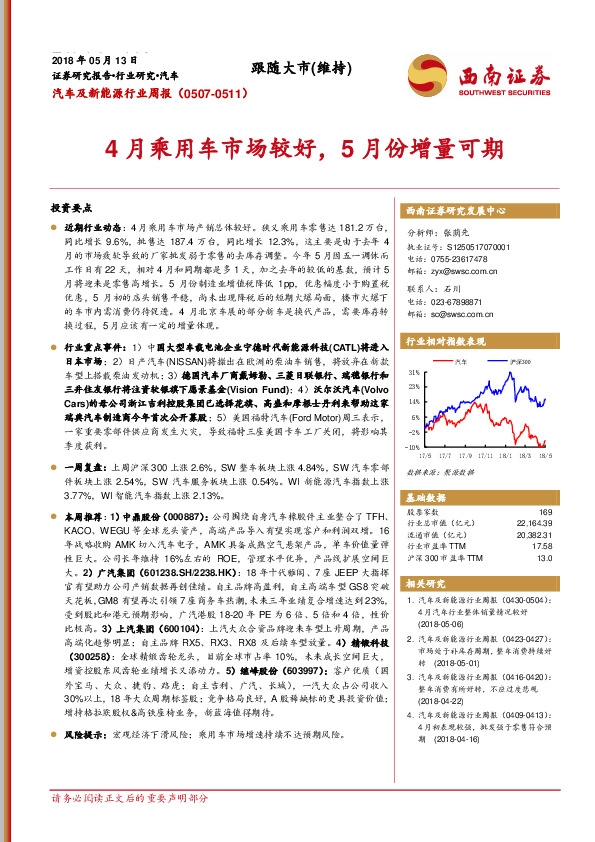 汽车及新能源行业周报：4月乘用车市场较好，5月份增量可期