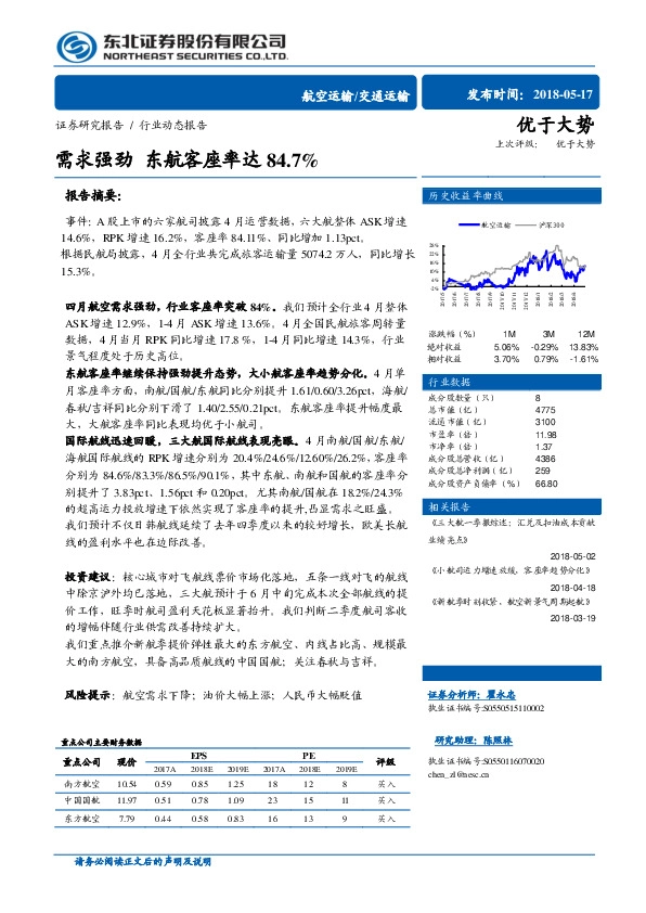 交通运输行业动态报告：需求强劲 东航客座率达84.7%