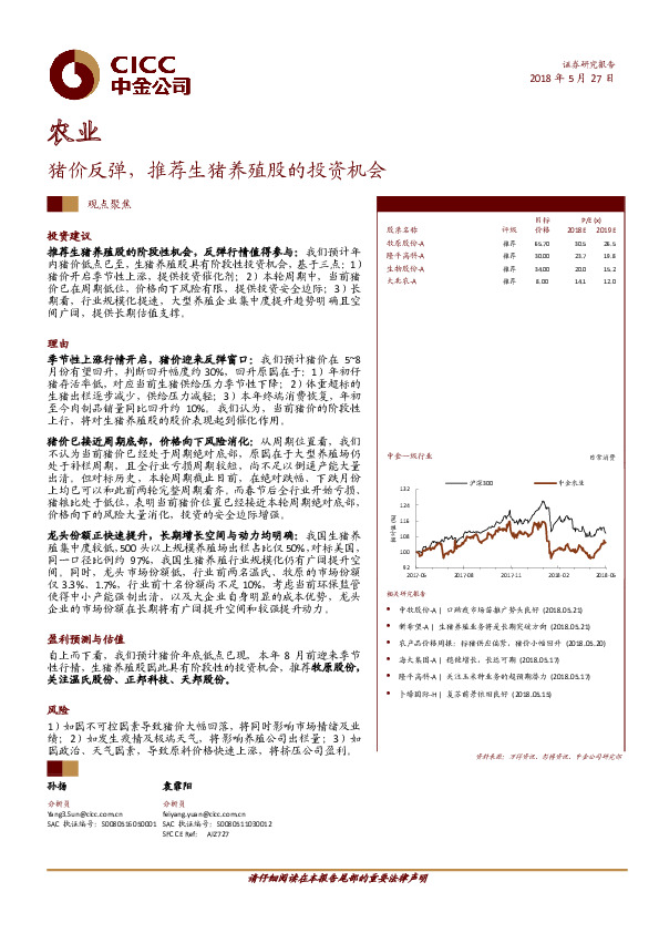 农业观点聚焦：猪价反弹，推荐生猪养殖股的投资机会