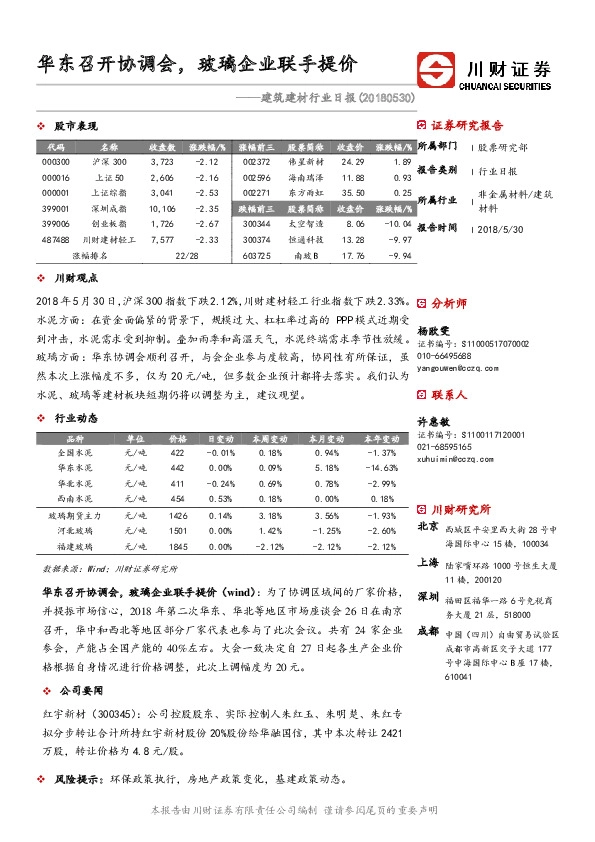 建筑建材行业日报：华东召开协调会，玻璃企业联手提价