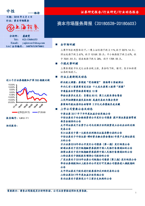 资本市场服务周报