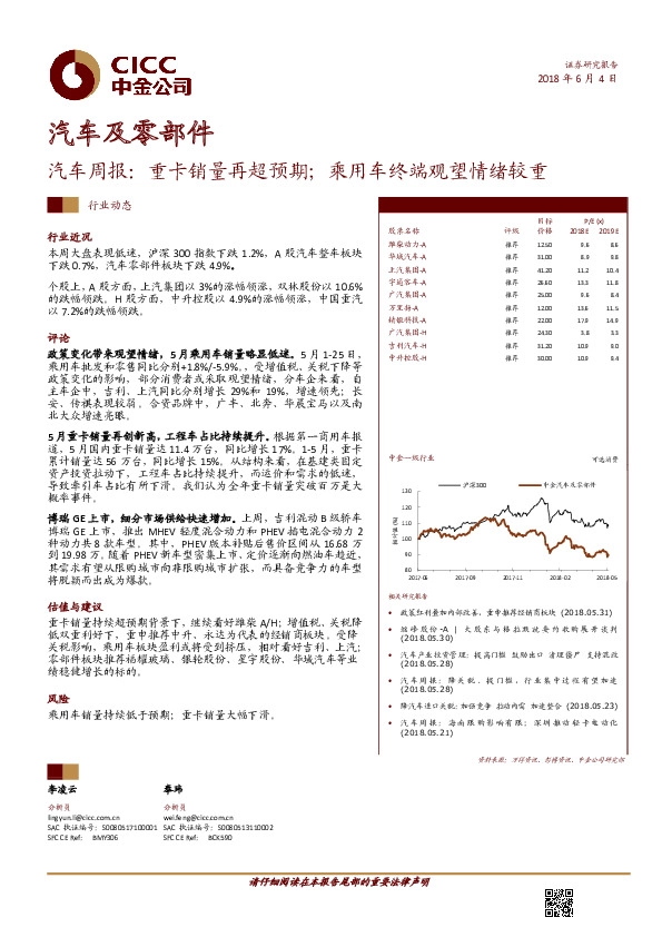 汽车周报：重卡销量再超预期；乘用车终端观望情绪较重
