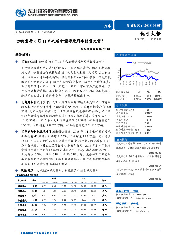 汽车行业周报第22期：如何看待6月11日之后新能源乘用车销量走势？