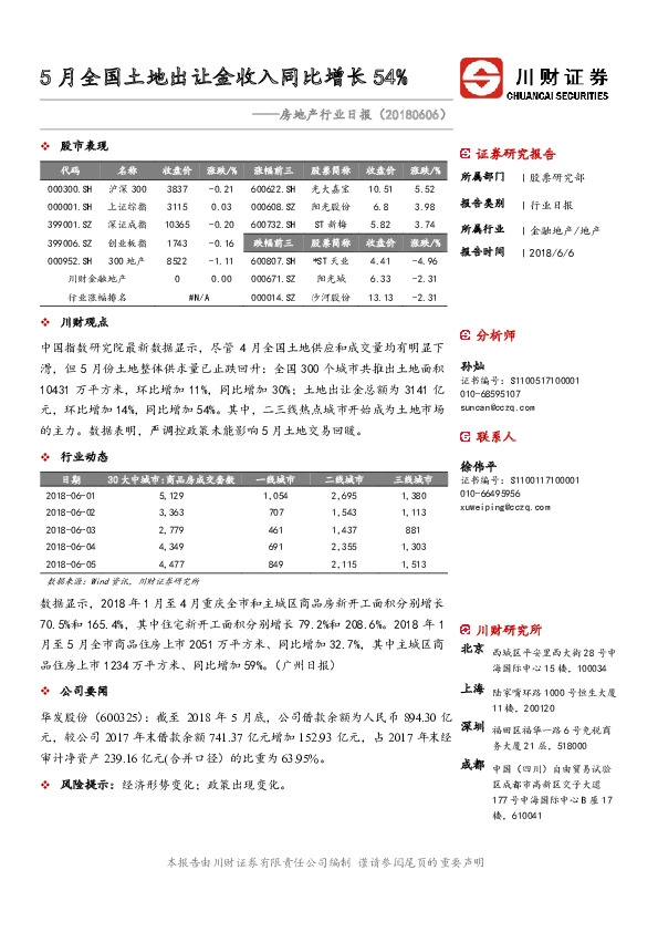房地产行业日报：5月全国土地出让金收入同比增长54%