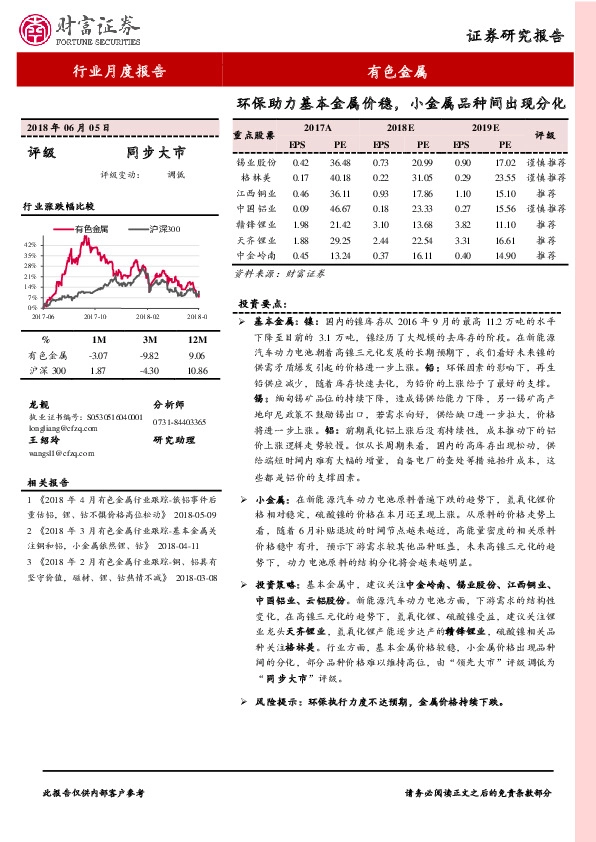 有色金属行业月度报告：环保助力基本金属价稳，小金属品种间出现分化