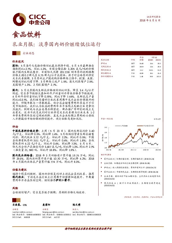 食品饮料：乳业月报：淡季国内奶价继续低位运行