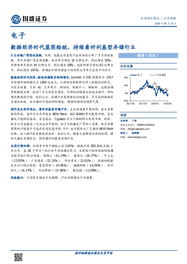 电子行业周报：数据经济时代蓝图绘就，持续看好利基型存储行业