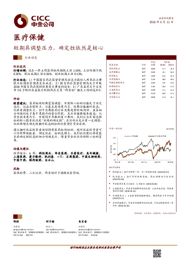 医疗保健：短期具调整压力，确定性依然是核心