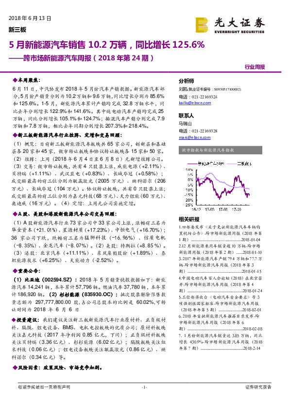 跨市场新能源汽车周报：5月新能源汽车销售10.2万辆，同比增长125.6%