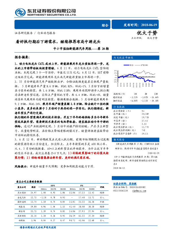 中小市值组新能源汽车周报——第20期：看好执行期后下游需求，继续推荐布局中游龙头