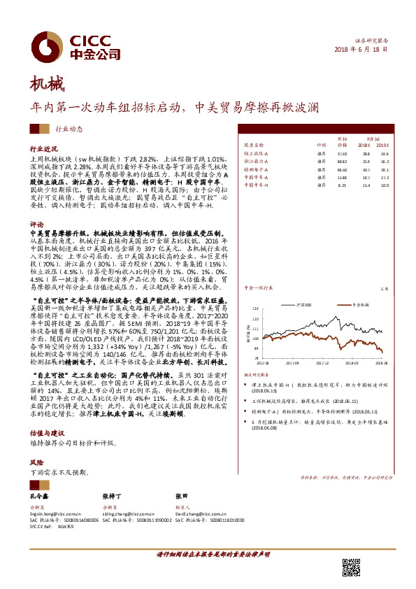 机械：年内第一次动车组招标启动，中美贸易摩擦再掀波澜