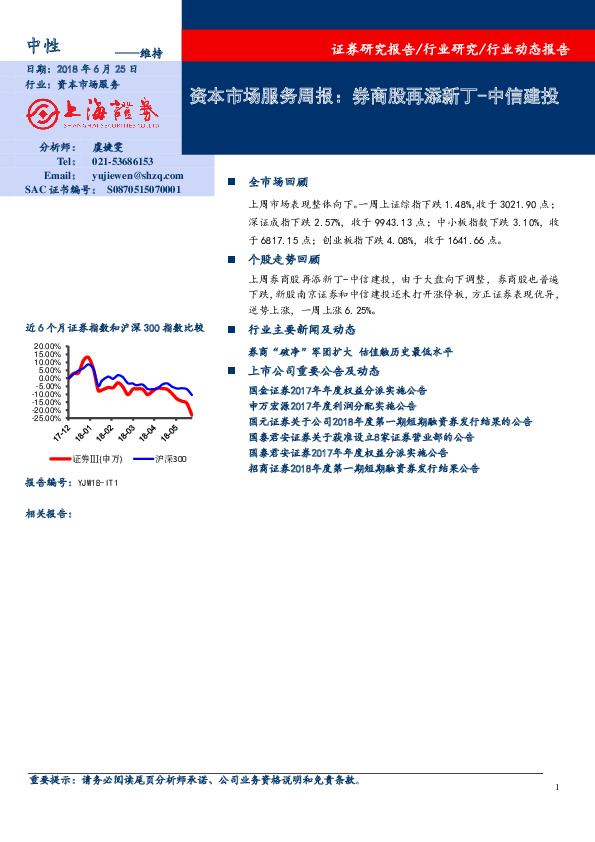 资本市场服务周报：券商股再添新丁-中信建投