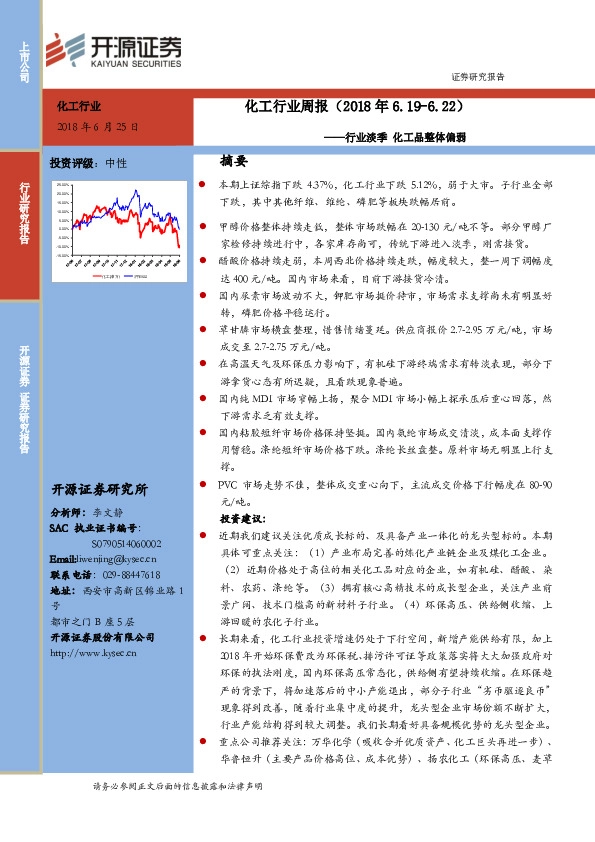 化工行业周报：行业淡季，化工品整体偏弱