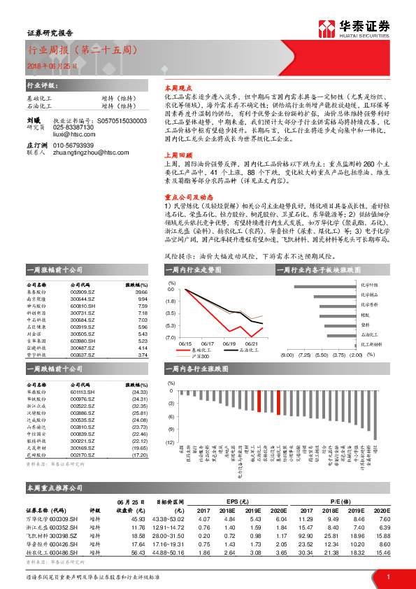 石油化工行业周报（第二十五周）