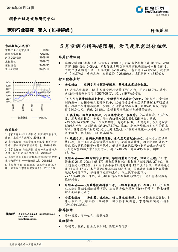 家电行业周报：5月空调内销再超预期，景气度无需过分担忧