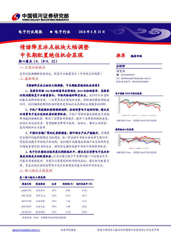 电子行业周报：情绪降至冰点板块大幅调整 中长期配置绝佳机会显现