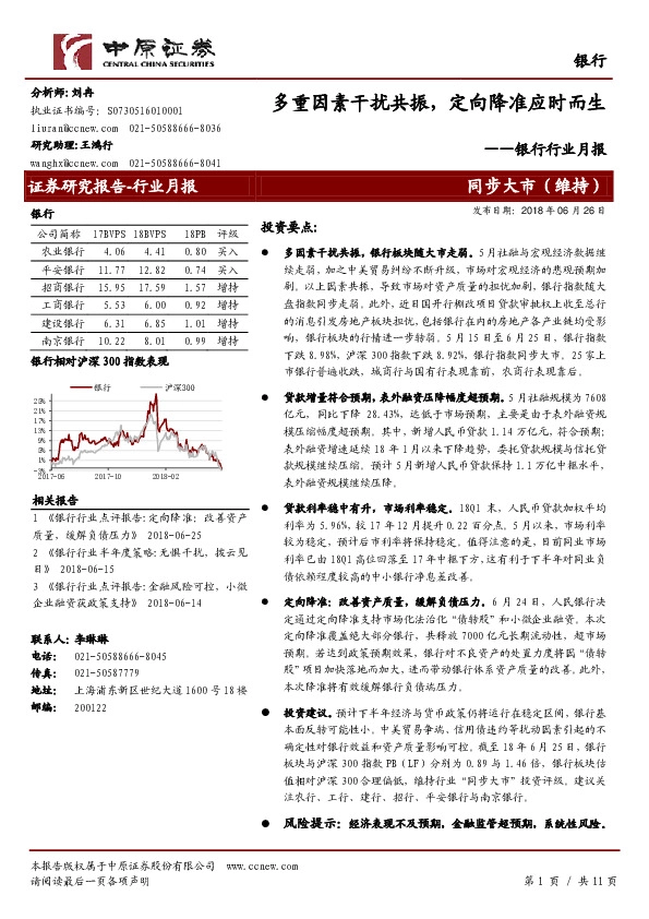 银行行业月报：多重因素干扰共振，定向降准应时而生