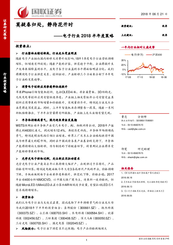 电子行业2018半年度策略：莫疑春归处，静待花开时