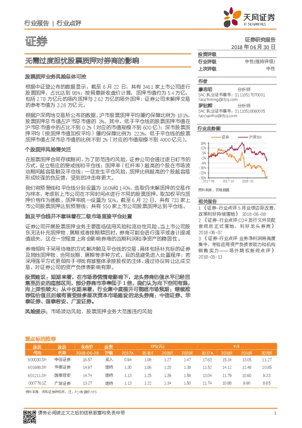 证券行业点评：无需过度担忧股票质押对券商的影响
