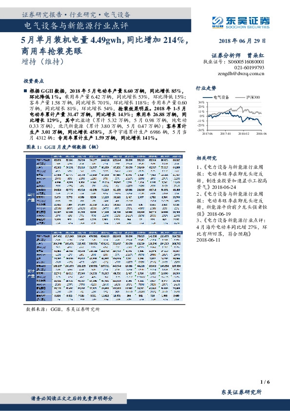 电气设备与新能源行业点评：5月单月装机电量4.49gwh，同比增加214%，商用车抢装亮眼