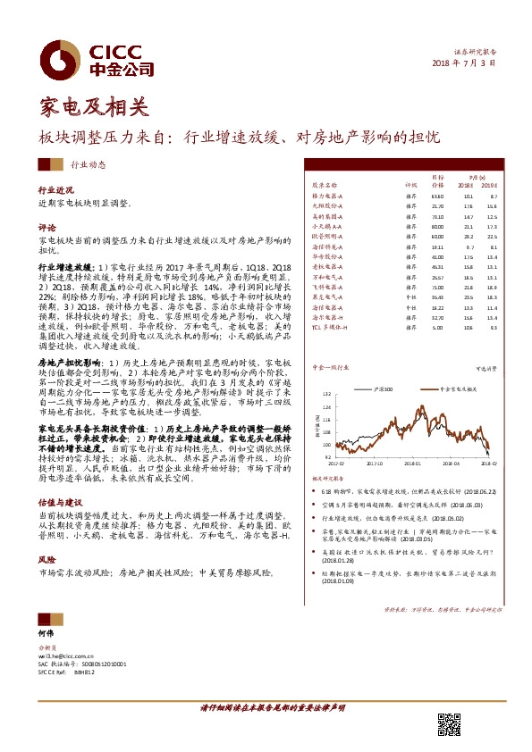 家电及相关行业动态：板块调整压力来自：行业增速放缓、对房地产影响的担忧