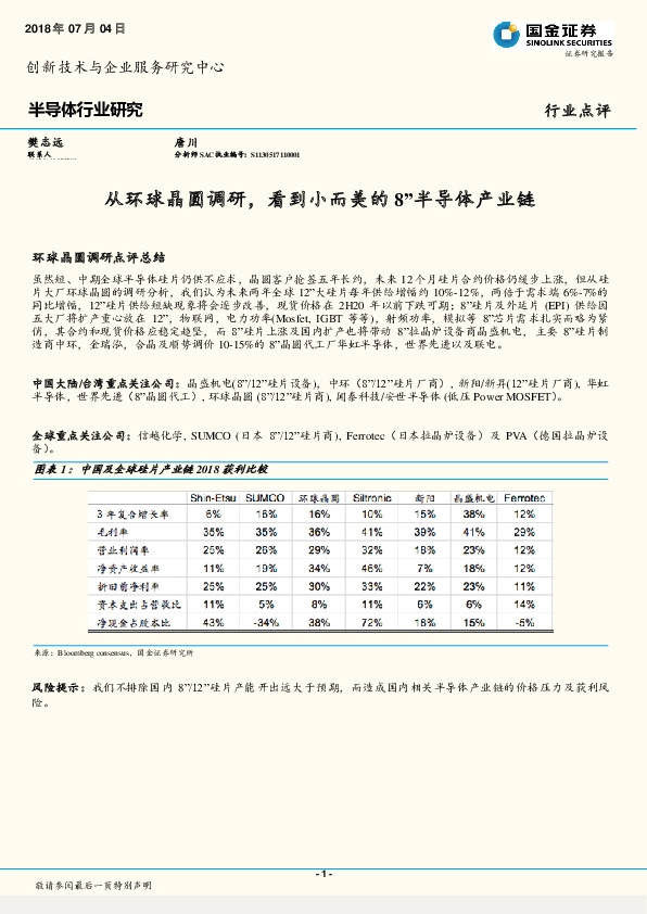 半导体行业研究：从环球晶圆调研，看到小而美的 8”半导体产业链