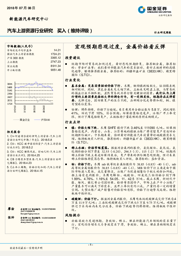 汽车上游资源行业研究 周报：宏观预期悲观过度，金属价格看反弹