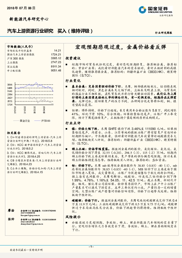 汽车上游资源行业研究 周报：宏观预期悲观过度，金属价格看反弹
