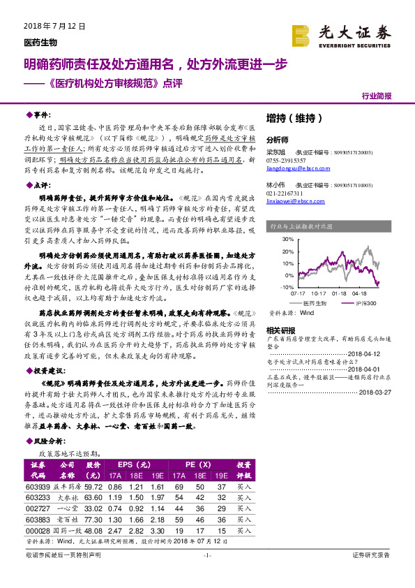 《医疗机构处方审核规范》点评：明确药师责任及处方通用名，处方外流更进一步