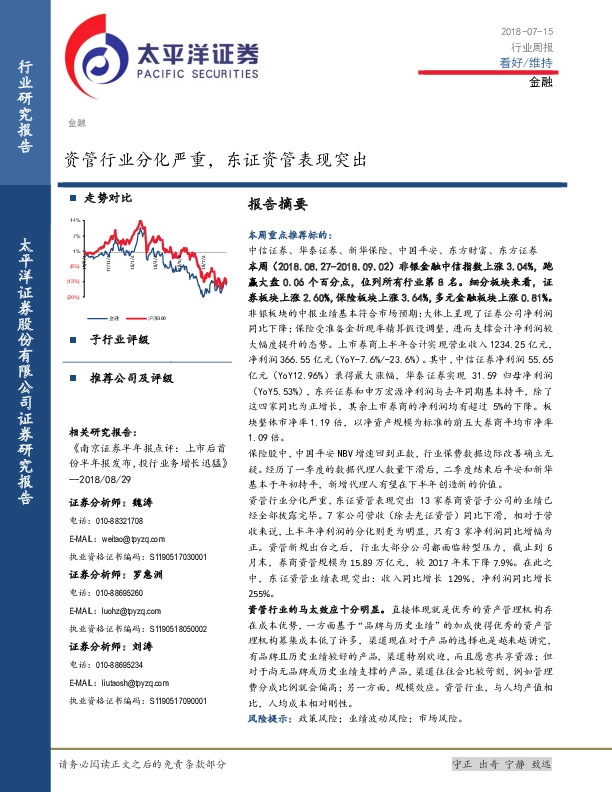 金融：资管行业分化严重，东证资管表现突出