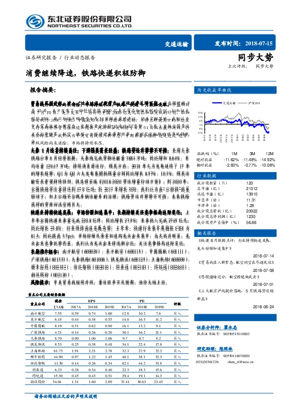 交通运输：消费继续降速，铁路快递积极防御