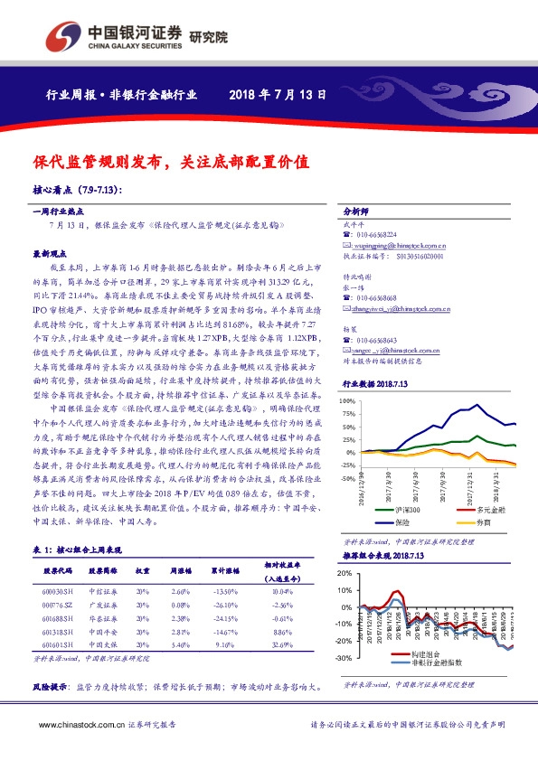 非银行金融行业周报：保代监管规则发布，关注底部配置价值