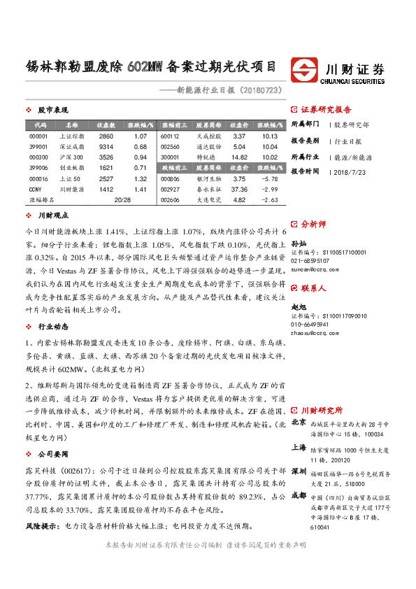 新能源行业日报：锡林郭勒盟废除602MW备案过期光伏项目