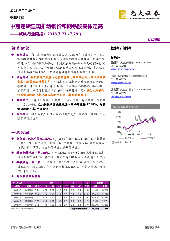 钢铁行业周报：中期逻辑显现推动钢价和钢铁股集体走高