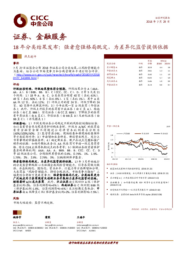 证券、金融服务：18年分类结果发布：强者愈强格局既定，为差异化监管提供依据