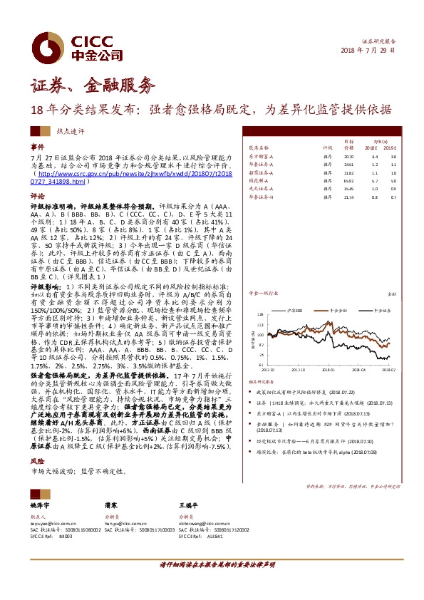 证券、金融服务：18年分类结果发布：强者愈强格局既定，为差异化监管提供依据