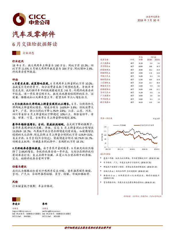 汽车及零部件行业动态：6月交强险数据解读