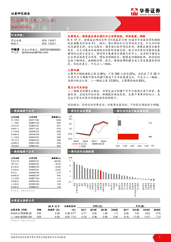 黑色金属行业周报（第三十二周）