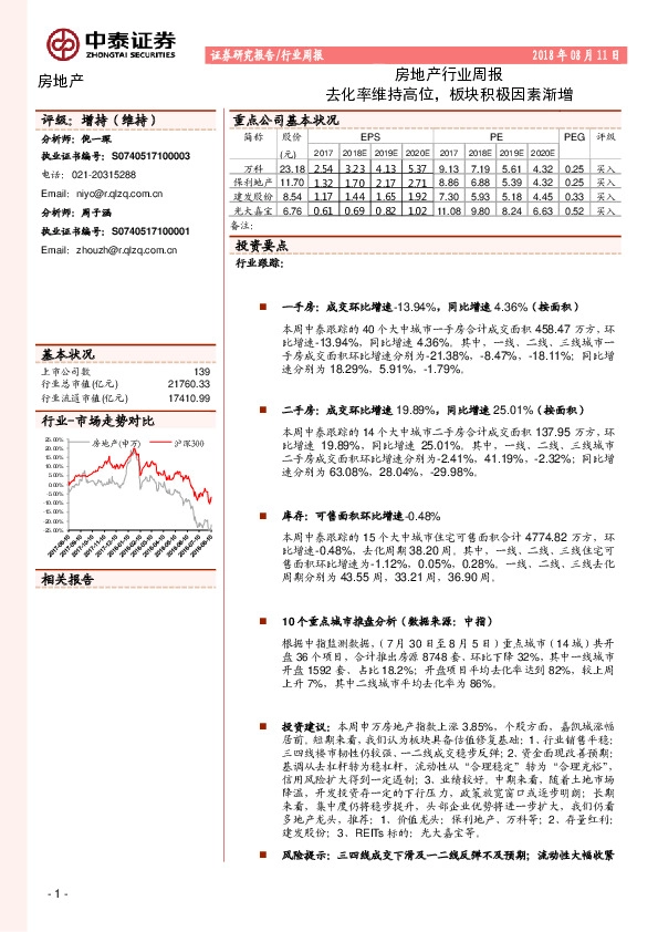 房地产行业周报：去化率维持高位，板块积极因素渐增